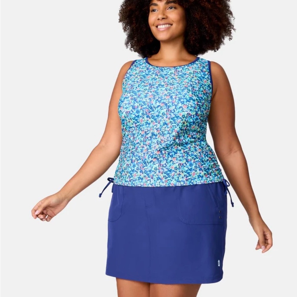 NWT Free Country Seaside Petals Full Side Shirring Tankini Top Size 18